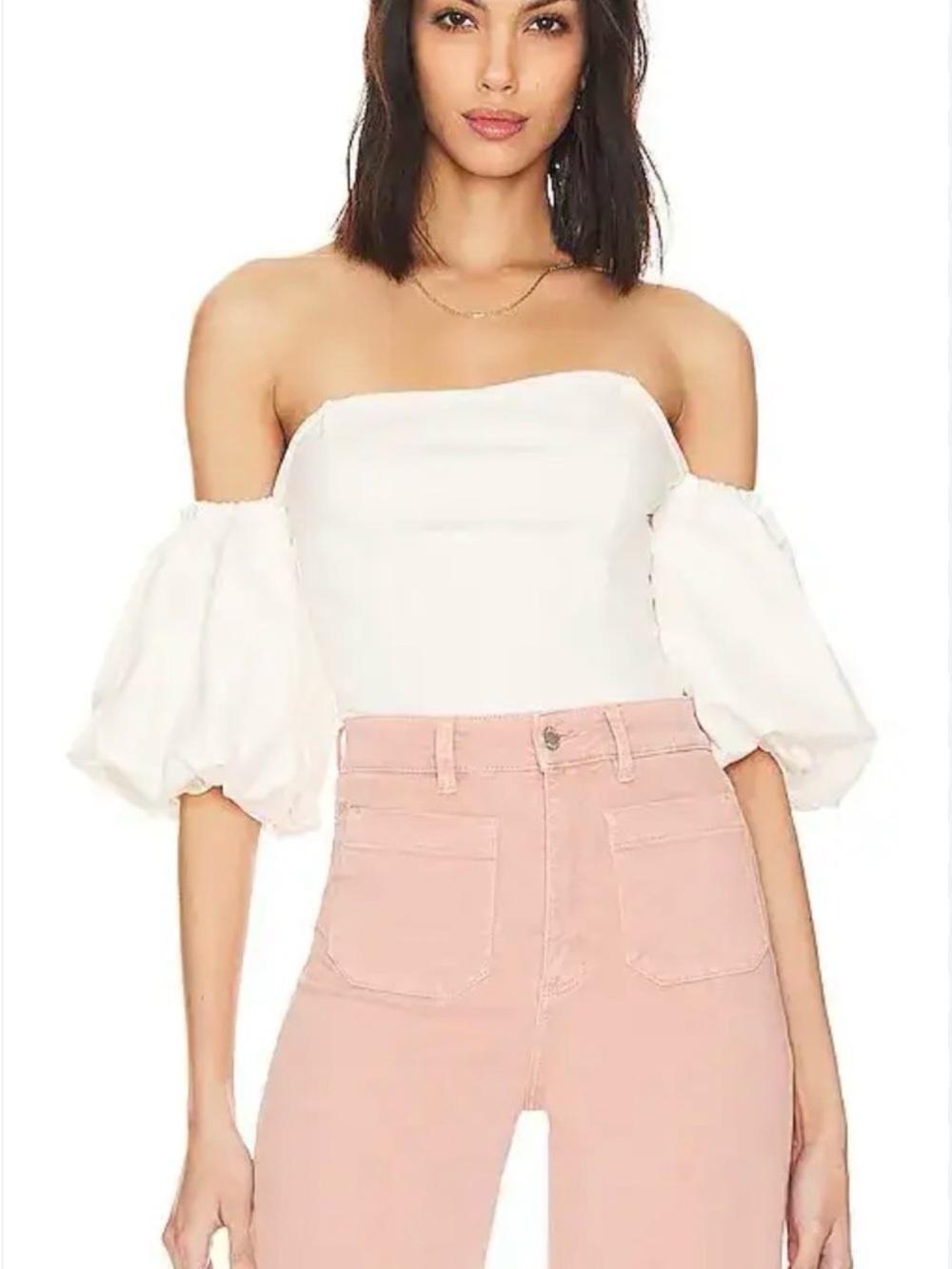 Free People Cream Off-Shoulder Puff Sleeve strapless Top size Medium NEW